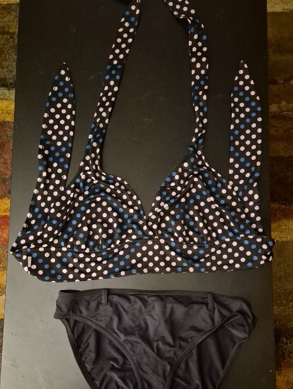 Black Swim Top with Multicolor Polka Dots